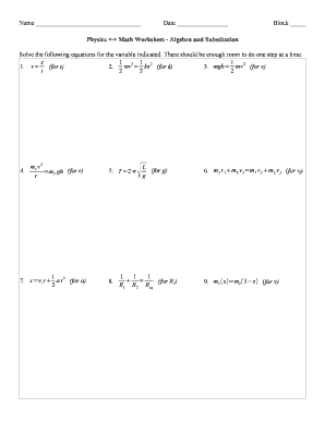 Substitution Worksheet - Fill and Sign Printable Template Online