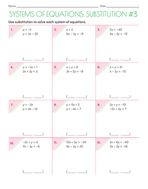 Systems of Equations: Substitution #3 | Interactive Worksheet ...