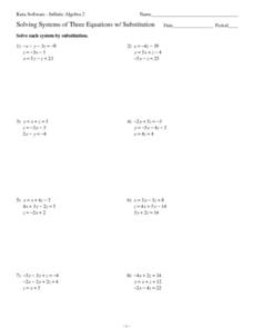 Solving Systems of Three Equations with Substitution Worksheet for ...