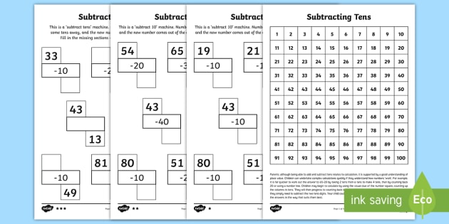 Subtracting Tens Worksheet / Worksheets (teacher made)