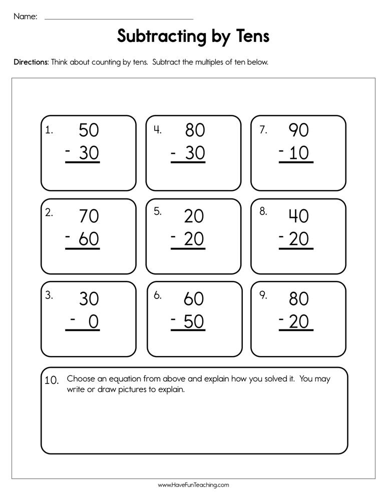 Subtracting by Tens Worksheet  