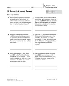 Subtract Across Zeros Worksheet for 4th - 5th Grade | Lesson Planet