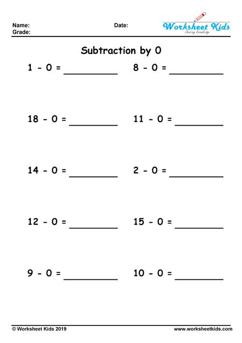 Subtraction by 0, 1, 2, 3, 4, 5, 6, 7, 8, 9, 10 - Free Printable ...