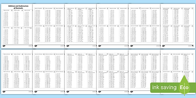 subtract decimals worksheet