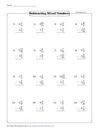 subtract mixed numbers with unlike denominators worksheet