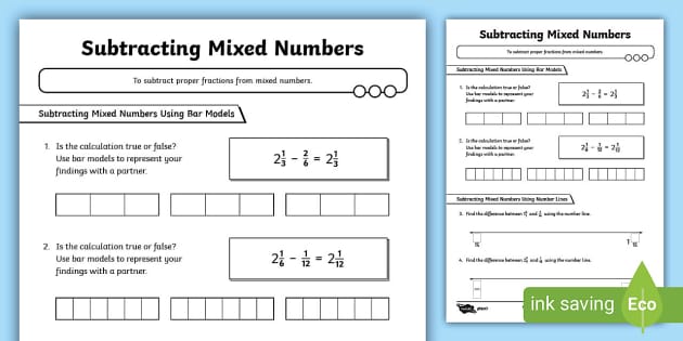 subtract mixed numbers with unlike denominators worksheet