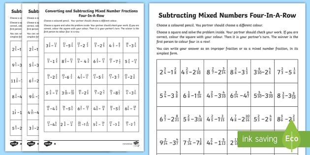 subtract mixed numbers worksheet