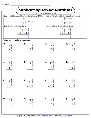 Mixed Number Worksheets