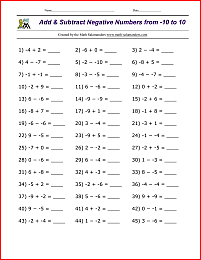 Add Subtract Negative Numbers Practice Zone