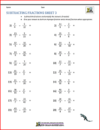 subtract unlike fractions worksheet