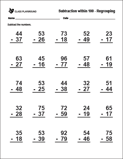 subtract with regrouping worksheet