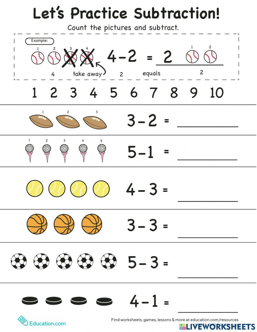 Subtraction online exercise for kindergarten  