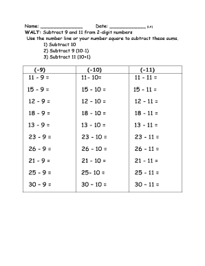 Subtracting 9 And 11 Worksheets - Fill Online, Printable, Fillable ...