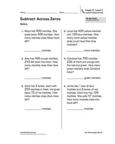 Subtract Across Zeros Worksheet for 1st - 3rd Grade | Lesson Planet
