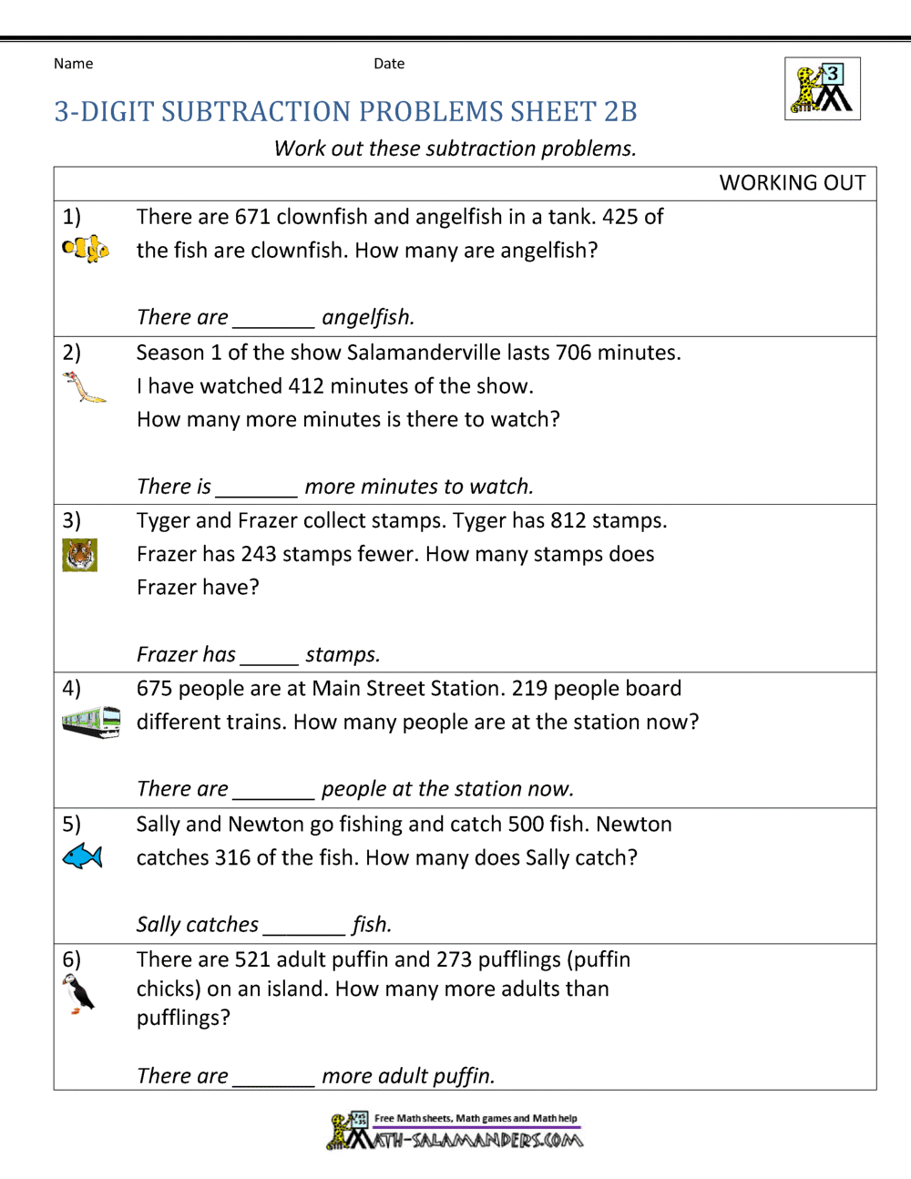 subtracting across zeros worksheet 3rd grade