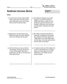 Subtract Across Zeros Worksheet for 2nd - 4th Grade | Lesson Planet