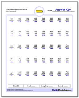 Subtraction Worksheets: Borrowing Across Zero