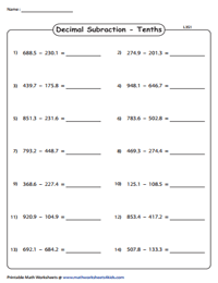 subtracting decimals with regrouping worksheet