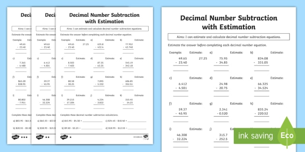 Subtracting Decimals Activity Worksheets | Twinkl - Twinkl