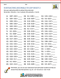 Subtracting Decimals Worksheet