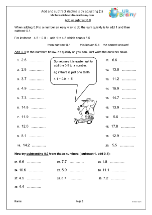 subtracting decimals worksheet year 6