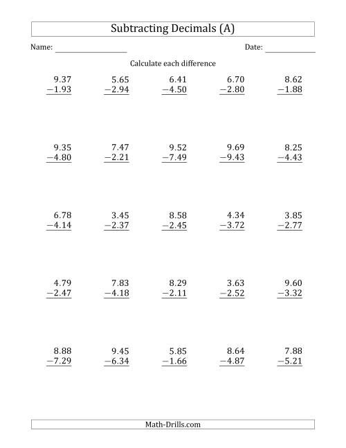 Subtracting Decimal Hundredths With an Integer Part in the Minuend ...