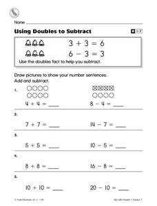 Using Doubles To Subtract Worksheet for 2nd Grade | Lesson Planet