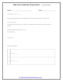 Adding and Subtracting Exponents Worksheets