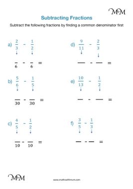 subtracting fractions different denominators worksheet