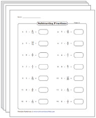 subtracting fractions from whole numbers worksheet