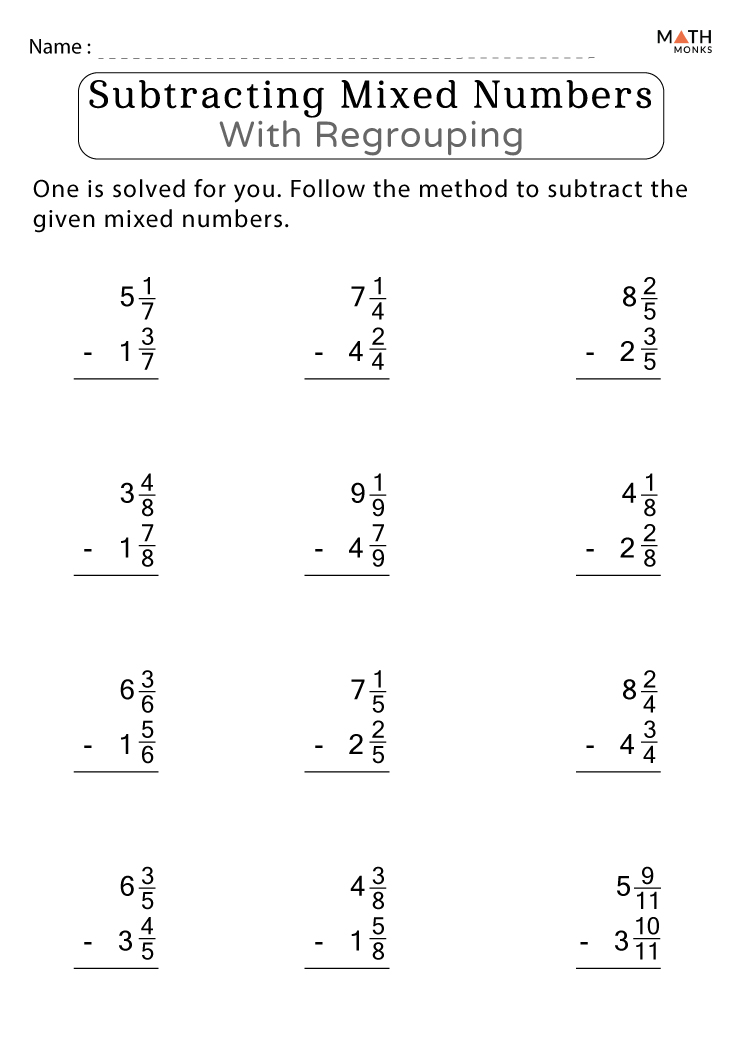Subtracting Fractions Worksheets - Math Monks