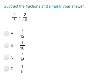 Subtract Fractions with Unlike Denominators | Turtle Diary Quiz