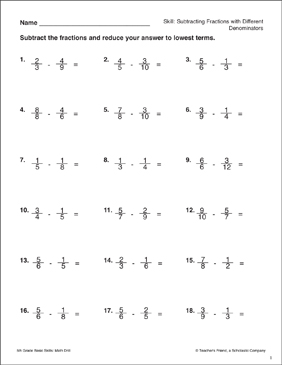 subtracting fractions with different denominators