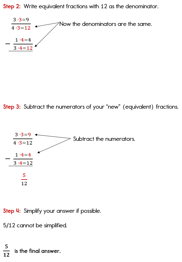Subtracting Fractions with Unlike Denominators