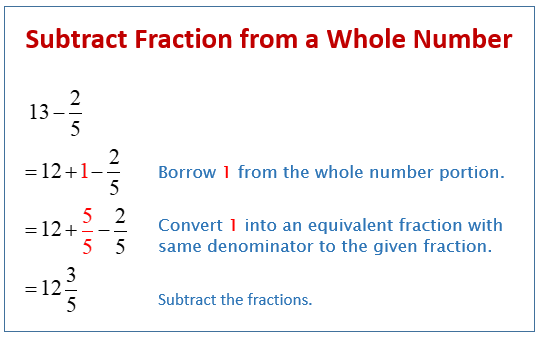 subtracting fractions with whole numbers
