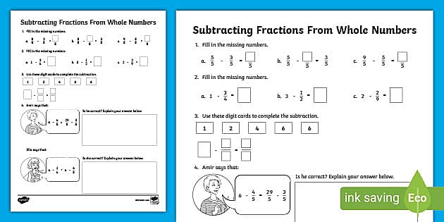 subtracting fractions with whole numbers
