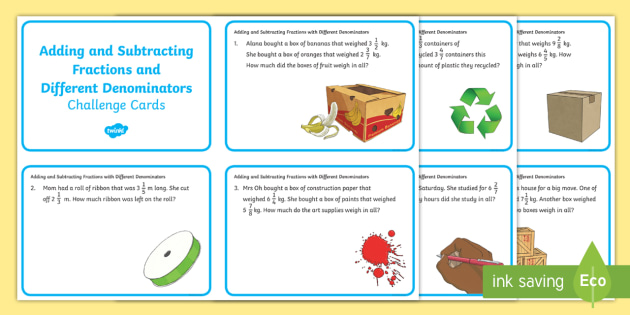 Adding/ Subtracting Fractions Challenge Cards (teacher made)
