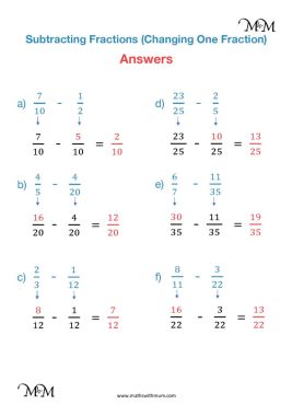 subtracting fractions worksheet with answers
