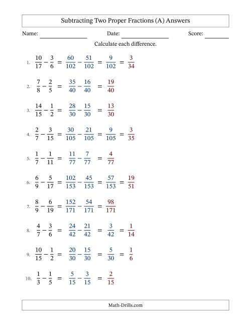 Subtracting Two Proper Fractions with Unlike Denominators, Proper ...