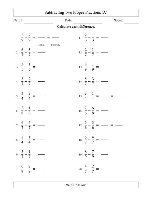 Subtracting Two Proper Fractions with Equal Denominators, Proper ...