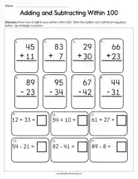 Adding and Subtracting Within 100 Worksheet by Teach Simple