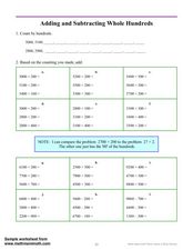 Adding and Subtracting Whole Hundreds Worksheet for 2nd - 3rd ...