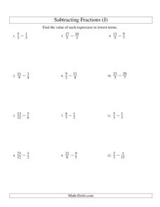 subtracting improper fractions worksheet