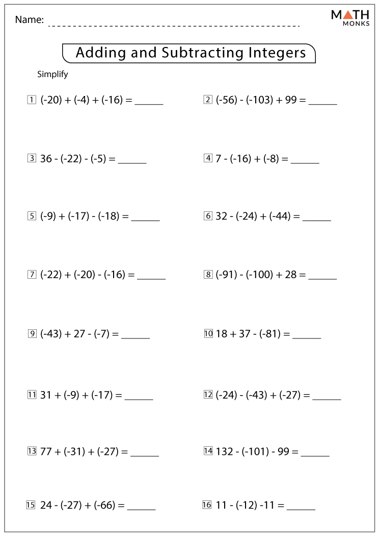 Addition and Subtraction Worksheets with Answer Key