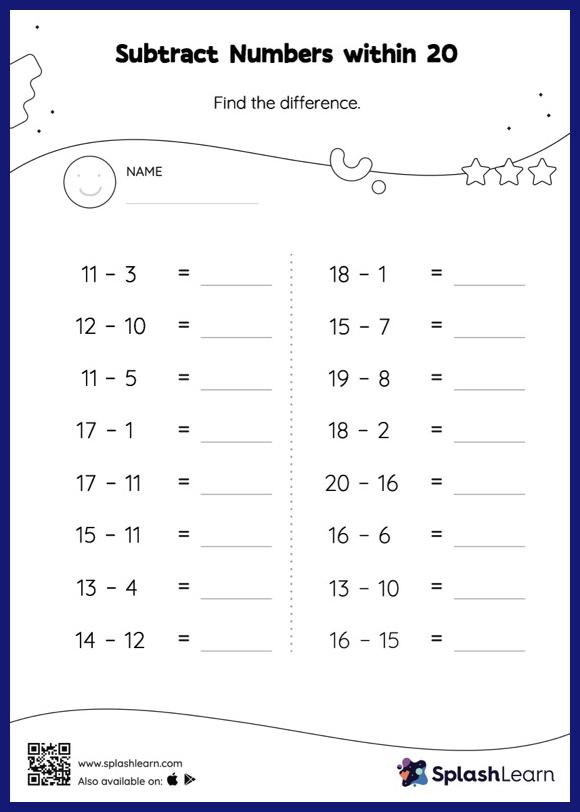 Subtract Numbers within 20 : Horizontal Subtraction - Math ...