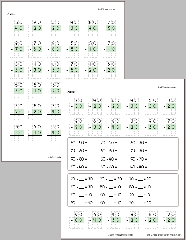 Subtraction Worksheets for 2nd Graders - Free with No Login ...