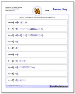 subtracting mixed fractions with like denominators