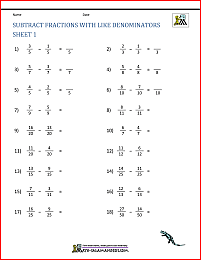 subtracting mixed fractions with like denominators