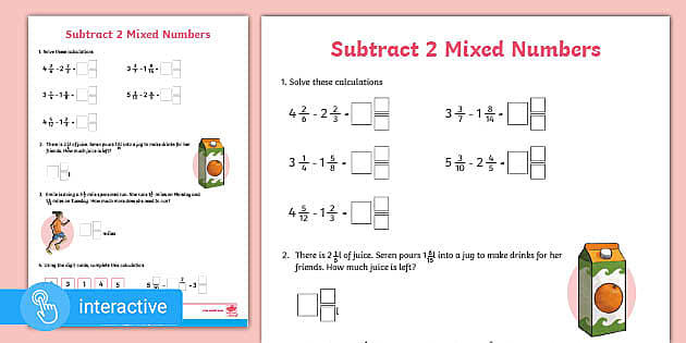 ? Y5 Supports White Rose: Subtracting Mixed Numbers Worksheet