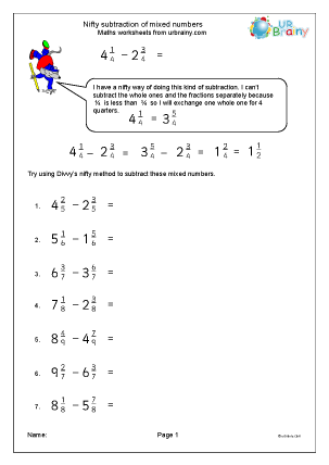 Nifty subtracting mixed numbers - Fraction and Decimal Worksheets ...